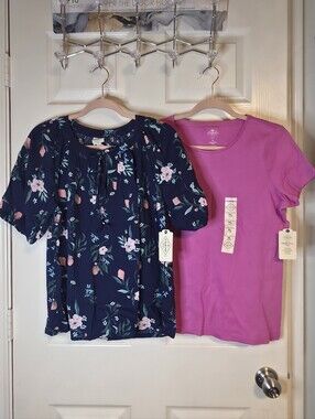 St. John's Bay Navy Floral Peasant Top & Pink Tee Set
